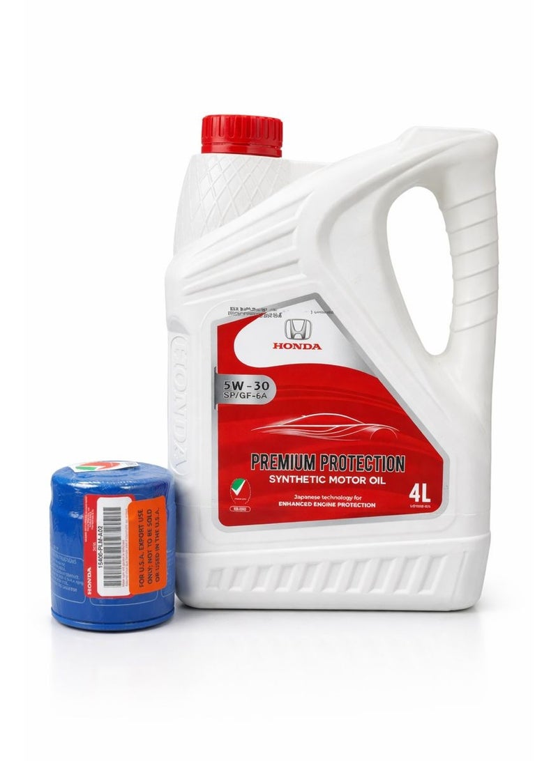 زيت محرك هوندا صناعي 5W-30 ‏SP/GF-6A سعة 4 لتر + فلتر زيت هوندا أصلي